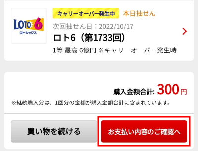 インターネットで宝くじを購入する方法　買い方　支払い内容の確認へ